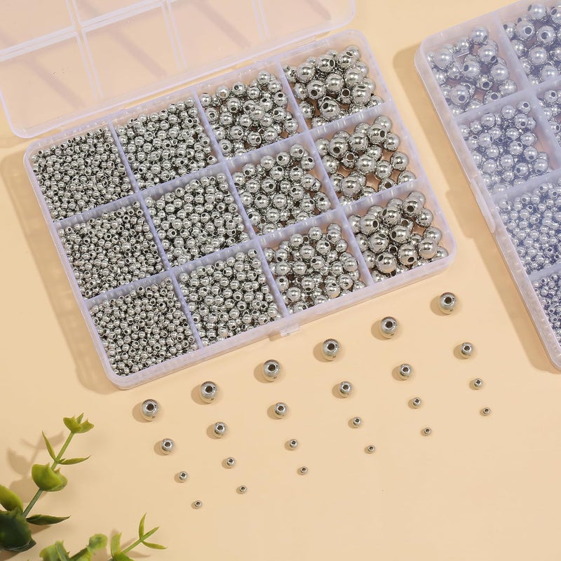 Monigte Silver Beads 1100 Pcs Smooth Round 3/4/6/8mm Silver Filled Beads for Bracelet Jewelry Making - Image 2
